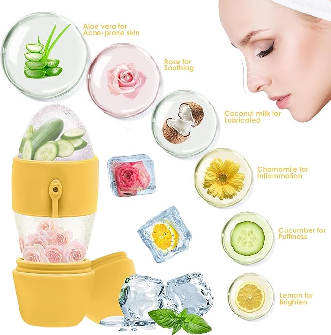 Ice Roller for Face and Eye Massager for Face, Eyes and Neck Naturally Conditioning and Skin Care,De-Puff Eye Bags,Reduce Migraine Pain,Reusable Massage Silicone Ice Mold (Yellow)