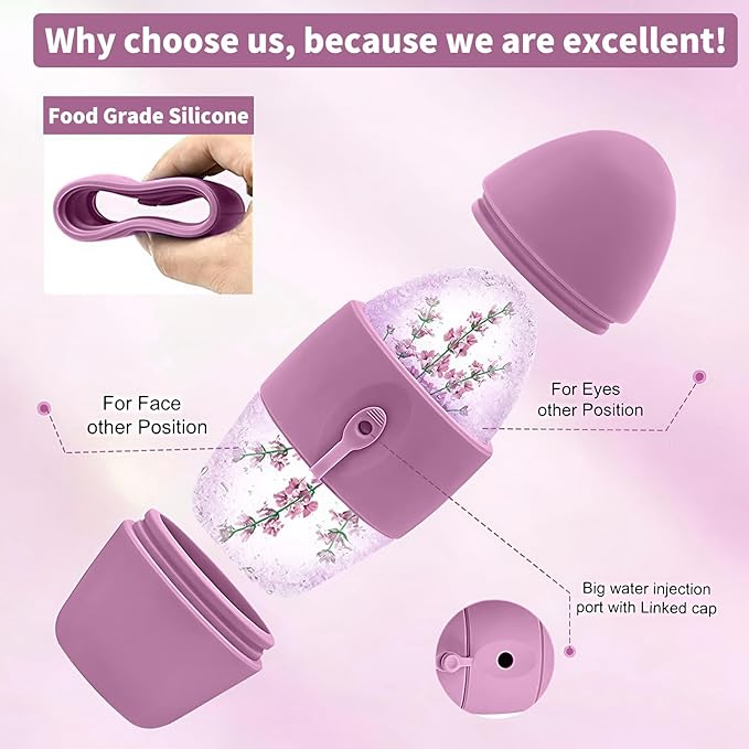 Ice Roller for Face and Eye Massager for Face, Eyes and Neck Naturally Conditioning and Skin Care,De-Puff Eye Bags,Reduce Migraine Pain,Reusable Massage Silicone Ice Mold (Pink)