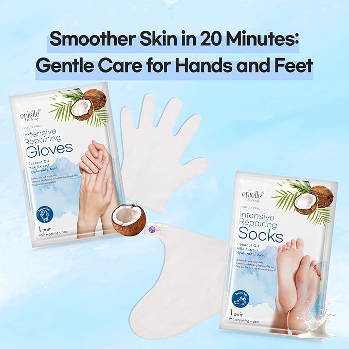 Epielle Intensive Repairing Hand Masks 6 Pairs, Deep Moisturizing Gloves for Dry, Cracked Hands, Repair with Coconut Oil & Milk Extract, Korean Skin Care, Spa Set, Self Care Gifts for Women
