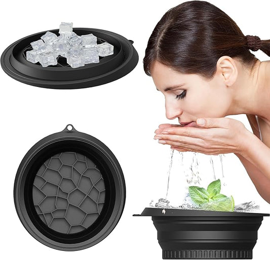 Silicone Face Bowl for Ice with Built-in Icetray,Ice Facial Folding Washbasin,Foldable Face Ice Bath Bowl,Skin Tightening, Acne Relief Facial Plunge Bowl for Home & Travel (Black)
