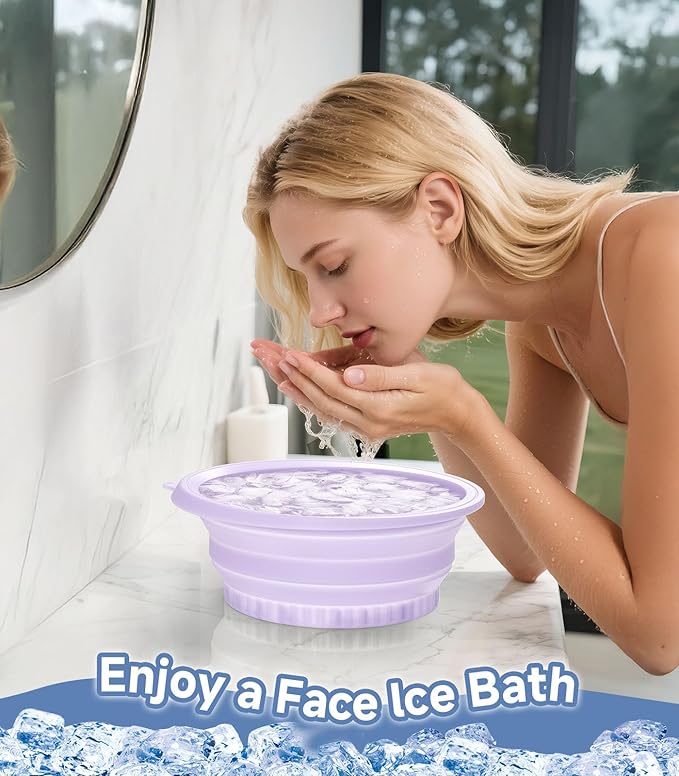 Face Bowl for Ice with Built-in Ice Tray – Collapsible Silicone Facial Ice Bath Bowl for Cold Plunge Therapy, Skin Tightening & Acne Relief – Portable Spa Tool for Home & Travel(Purple)