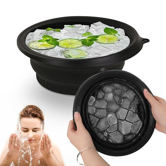 Foldable Face Ice Bath Bowl, Face Bowl for Ice With Built-in Ice Tray, Collapsible Silicone Facial Ice Bath Bowl for Cold Plunge Therapy, Skin Tightening, Travel Cold Bath Spa Tool, Black