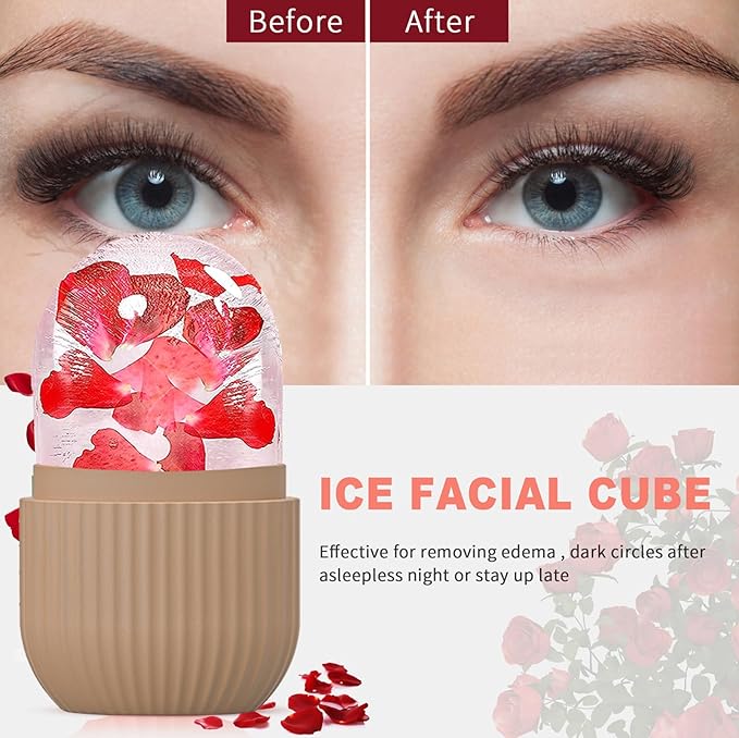 Ice Face Roller, Reusable Silicone Mold Face Massage Eye Facial Beauty Skin Care Tools Apply Ice for Shrink Pores Anti Wrinkle Reduce Puffiness Improve Skin Elasticity, Striped, Brown