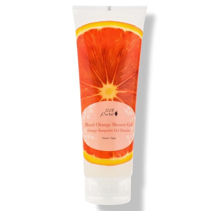 100% PURE Blood Orange Shower Gel Natural Foaming & Hydrating Body Wash - Deeply Moisturizing Gentle Soap Cleanser for All Skin Types, Even Sensitive - Gluten-Free - 8 Fl Oz