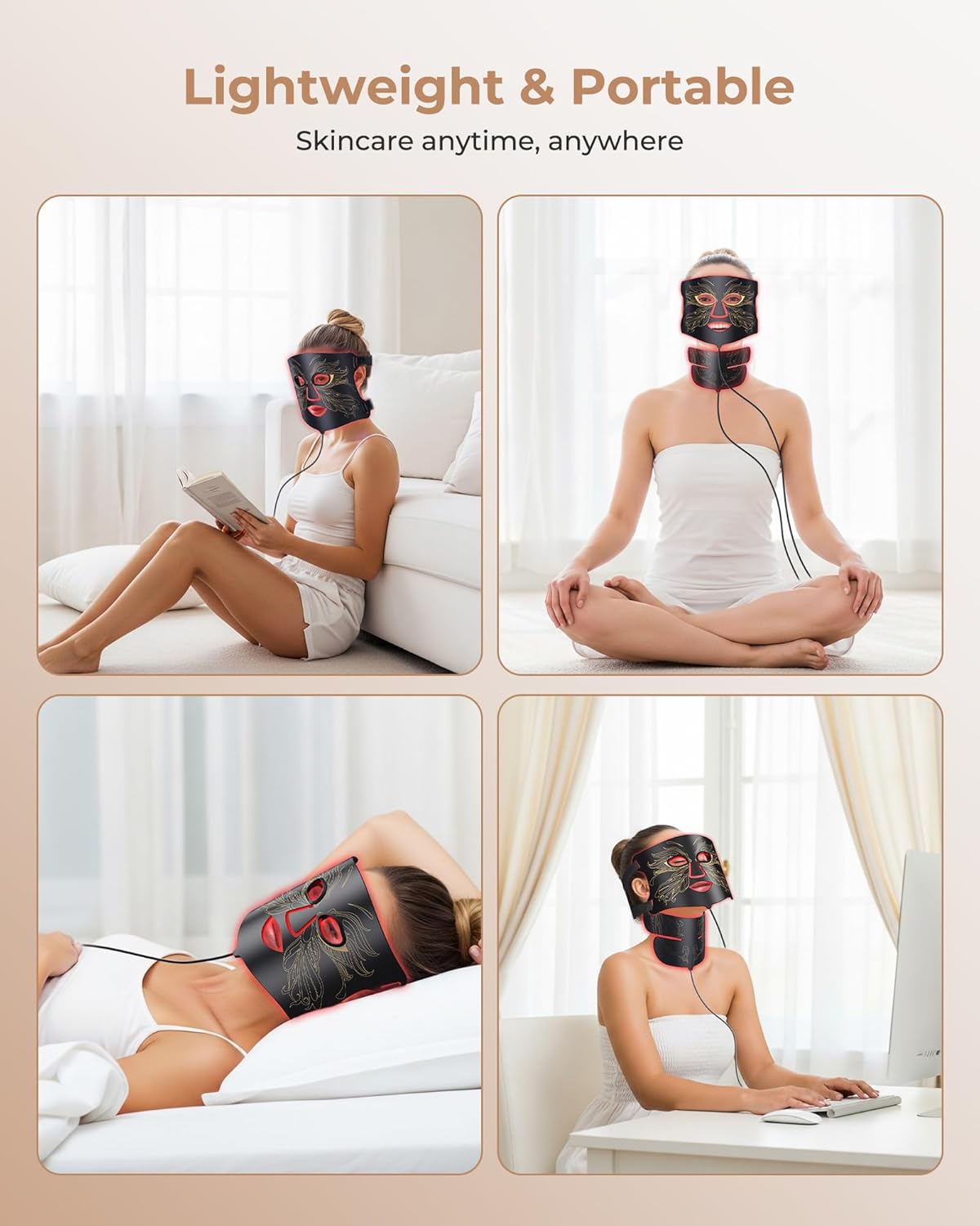 LED Light Therapy mask (E106A) Red Light Therapy for Face and Neck, 7-in-1 Colors Led Face Mask Light Therapy with 324 LED Beads, 5 Brightness Levels & 20 Mins Timer Function for Home & Travel