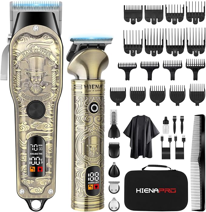 Hair Clippers for Men Professional, Cordless Barber Clipper T-Blade Beard Trimmer Nose & Body Hair Trimmer Foil Shaver Grooming Kit, Electric Full Men's Hair Cutting Kit with 17 Guide Combs