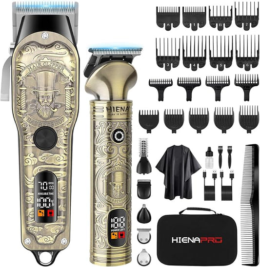 Hair Clippers for Men Professional, Cordless Barber Clipper T-Blade Beard Trimmer Nose & Body Hair Trimmer Foil Shaver Grooming Kit, Electric Full Men's Hair Cutting Kit with 17 Guide Combs