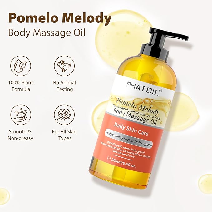 260ML Grapefruit Body Firming Oil with Juniper Berry,Cypress for Nourish Skin, Long-Lasting Nature Fragrance No Greasy Body & Facial Oil Great for All Skin Types - 8.8FL.OZ