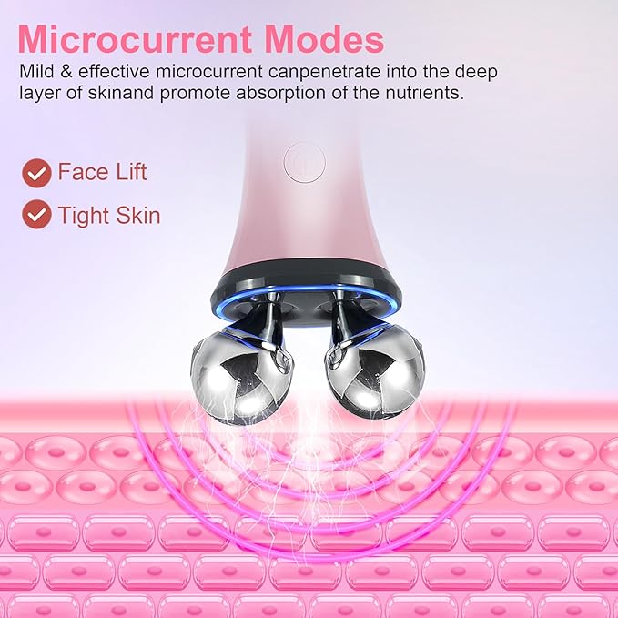 Microcurrent Facial Device, Face Massager Electric Face Lifting, Microcurrent Facial Device for Face and Neck, Best Present for Mother and Companion, Handheld Skin Care Face Toning Device(Pink)