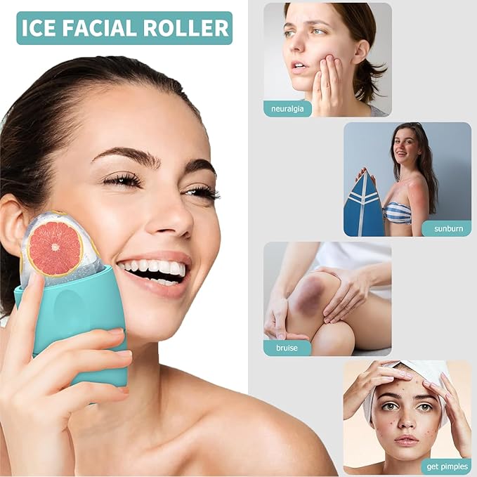 Ice Roller for Face and Eye Massager for Face, Eyes and Neck Naturally Conditioning and Skin Care,De-Puff Eye Bags,Reduce Migraine Pain,Reusable Massage Silicone Ice Mold (Green)