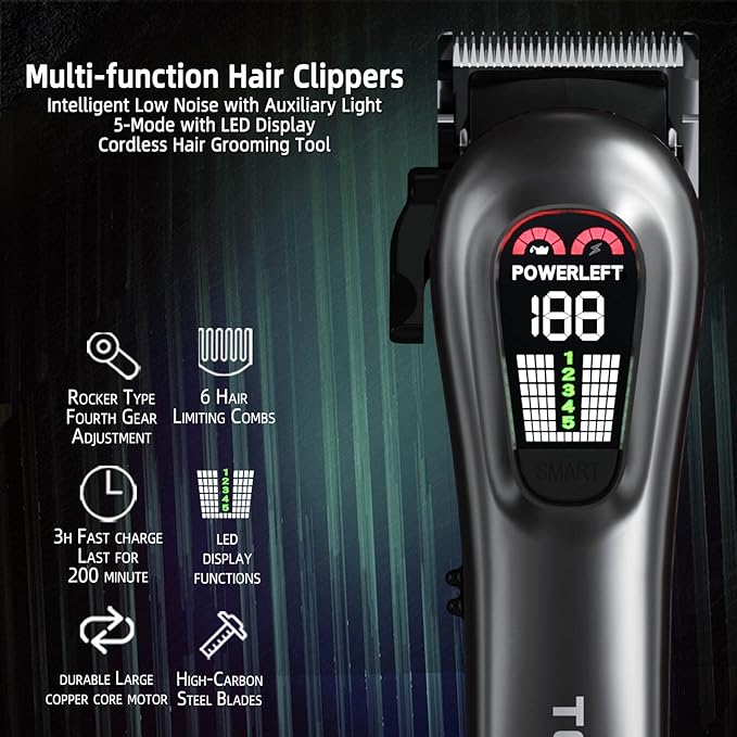 Hair Clippers for Men Professional Hair Trimmer for Men Cordless&Corded Barber Clippers for Hair Cutting & Grooming.Rechargeable Hair Trimmer Kit for Household(Silvery)