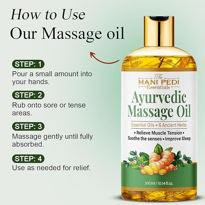 Ayurvedic Massage Oil enriched with Clove, Almond, Lemongrass & Lavender Oils & 6 Ancient Herbs. Relieves Muscle Tensions, Calms Nerves, Soothes. 100% Natural 300ml