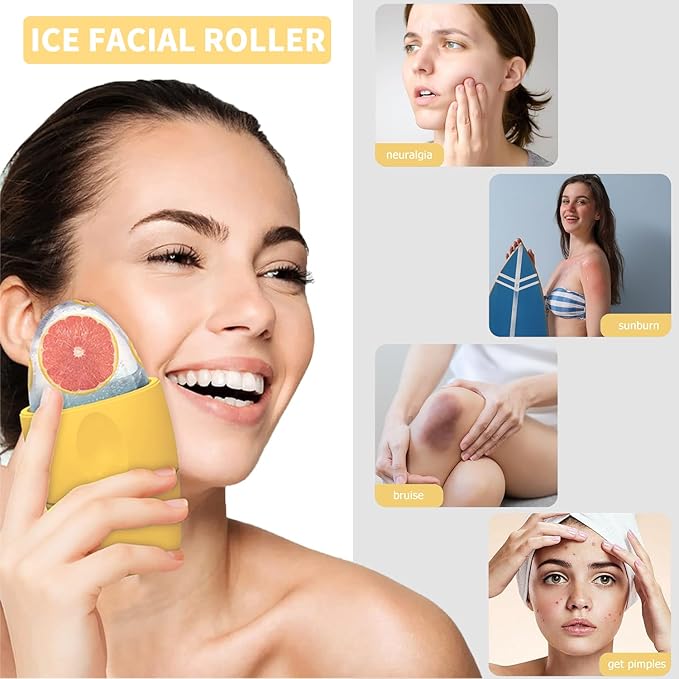Ice Roller for Face and Eye Massager for Face, Eyes and Neck Naturally Conditioning and Skin Care,De-Puff Eye Bags,Reduce Migraine Pain,Reusable Massage Silicone Ice Mold (Yellow)
