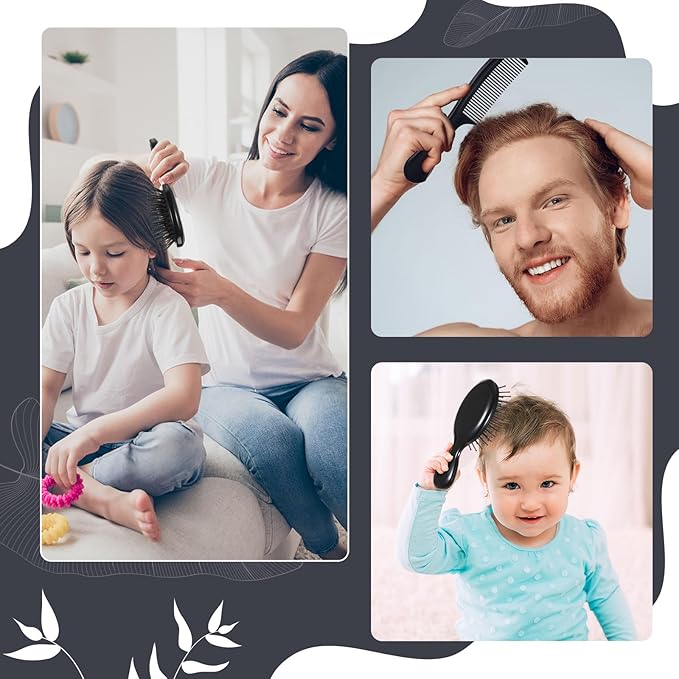 48 Pcs Mini Hair Brush and Combs Set Bulk for Homeless Individually Wrapped Curly Thick Long Smoothing Hair Brush for Women Men Kids Hotel Nursing Charity(Black)