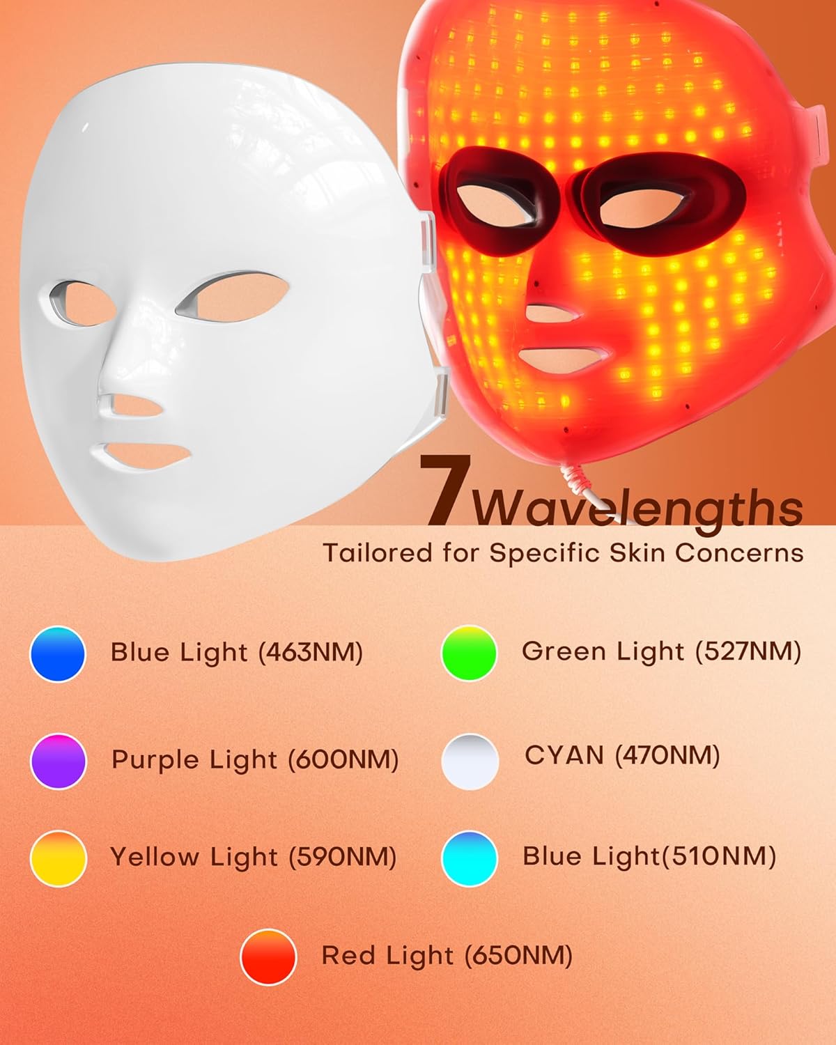 NEWKEY Red Light Therapy Mask for Face,7 Colors LED Face Mask Light Therapy, At-Home Photon Skin Care Beauty Mask for Anti Wrinkles Acne Reduction
