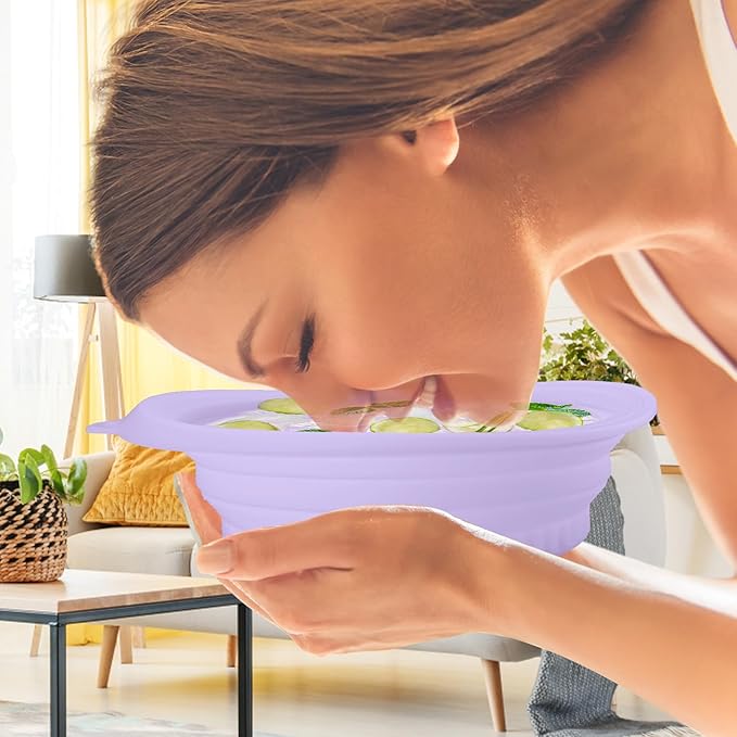 Palksky Face Ice Bath Bowl with Built-in Icetray, Silicone ICES Facial Bowls Collapsible Washbasin, Facial Plunge Bowl, Face Icebath at Home for Skin Tightening, Acne Relief, Purple