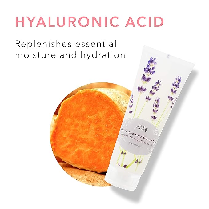 100% PURE French Lavender Shower Gel Natural Foaming & Hydrating Body Wash - Deeply Moisturizing Gentle Soap Cleanser for All Skin Types, Even Sensitive - Gluten-Free - 8 Fl Oz