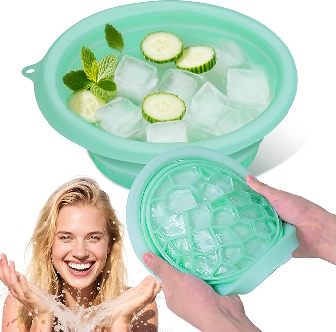 Silicone Face Bowl for Ice: Facial Ice Bath Built-In Icetray,Portable Collapsible Ice Facial Basin for Sunburn Recovery,Reduces Puffiness,Sensitive Skin,Skin Calming Tool,Gifts for Skincare Lovers