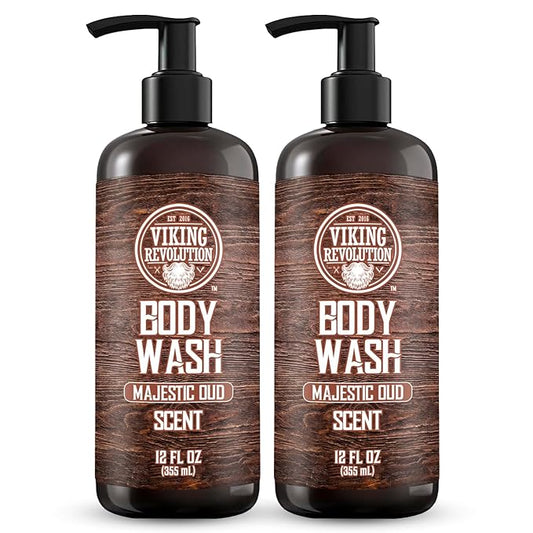 Viking Revolution Men's Body Wash - Majestic Oud Mens Body Wash - Mens Natural Body Wash for Men with Vitamin E and Rosemary Oil - Shower Gel Body Wash Men (12 Fl Oz, Pack of 2)