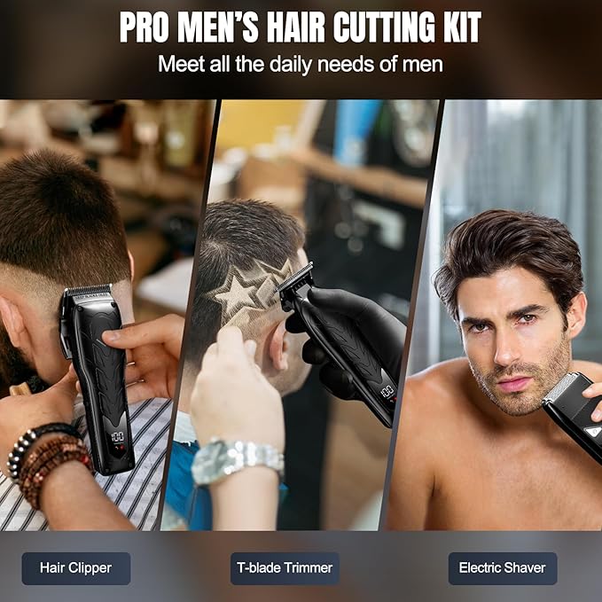 Lanumi Professional 3 in 1 Hair Clipper and Trimmer Set Men Electric Razor Shavers Beard Trimmer Rechargeable Barber Clippers Haircut Kit Gifts for Him,for Barbers