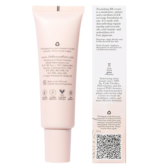 100% PURE BB Cream Shade 30 Radiance Full Face Coverage Skin Care & Glow - All-In-One Primer Concealer & Foundation Makeup - Shimmery, Dewy Youth Tan Color w/Warm Golden Undertone - Vegan - 1 Fl Oz