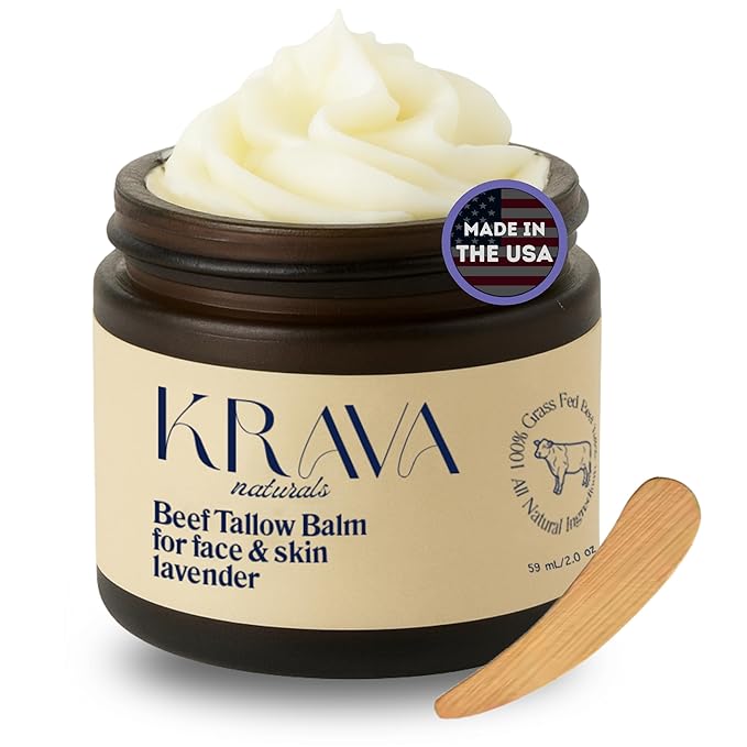 Whipped 100% Grass Fed Beef Tallow Balm – Lavender – 2 oz | Moisturizing Face & Body Cream | Natural Skincare for Dry, Sensitive Skin | Includes Bamboo Scoop