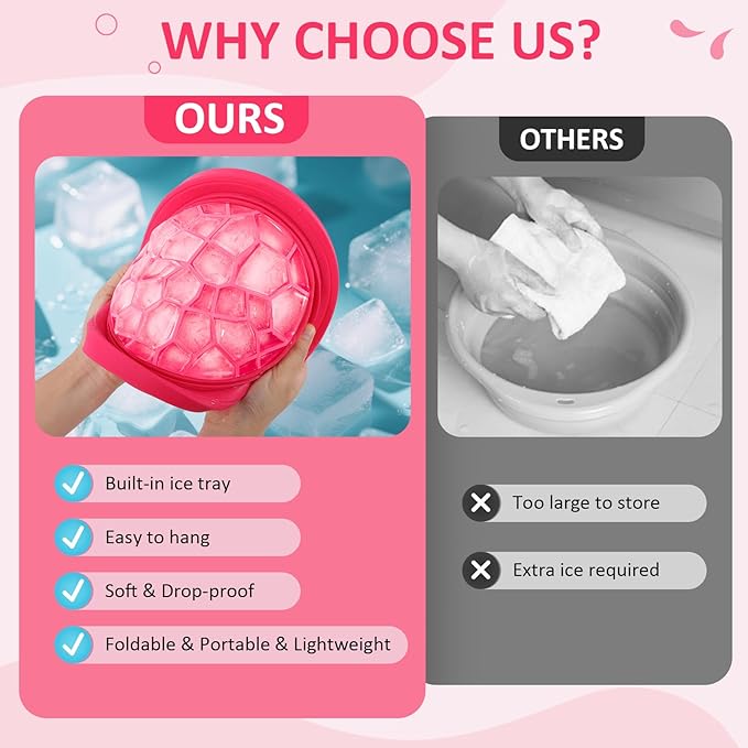 Ice Bowl for Facial Cold Bath Foldable Silicone Washbasin with Built-in Icetray Collapsible Travel Facial Plunge Bowl for Face Icebath