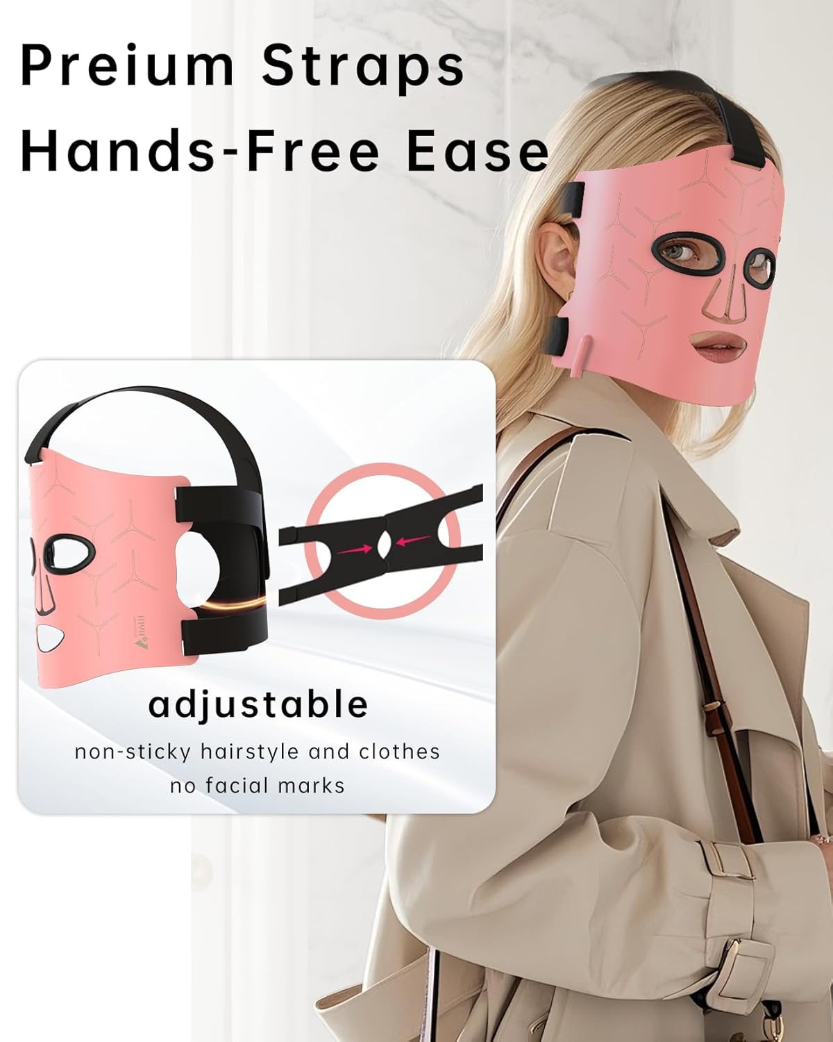 Infrared Red Light Therapy Mask: High Power for Glowing Skin – Ultra-Thin 1.8mm 4.6oz, 830nm 633nm 590nm, Rechargeable, Red light therapy for face Luxury Gift - Pink Windmill