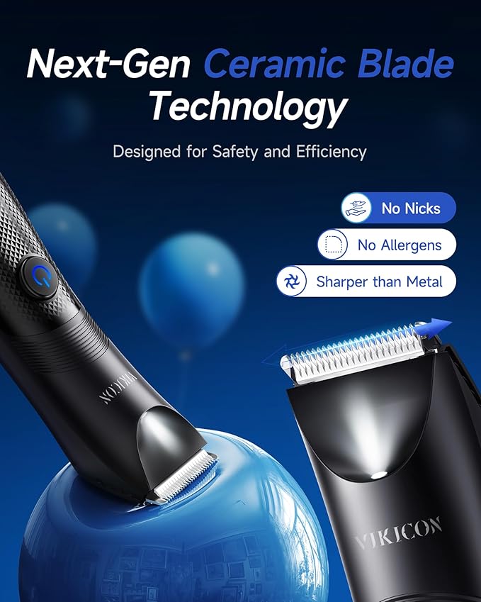 VIKICON Manscape Trimmer for Men - No Nicks Electric Razor-Shaver for Balls/Pubic/Groin/Legs/Chest Hair Removal w/Light & Ceramic Blade, IPX7 Waterproof Body Groomer USB-C Charging, Gifts for Him Dad