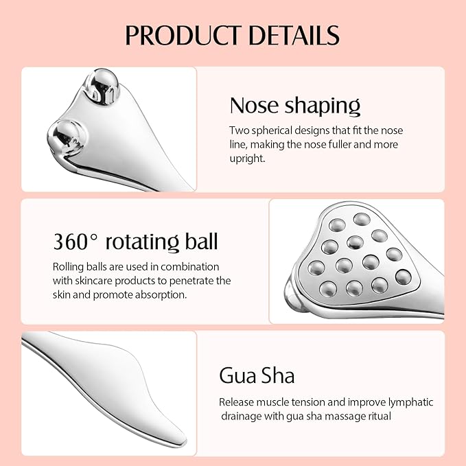 4-in-1 Face Roller & Gua Sha Tool for Women - Facial Massager for Puffiness Reduction, Anti-Aging, Skin Tightening, Wrinkles-Nose Massager & Acupuncture Pen Beauty Tool (1PC)