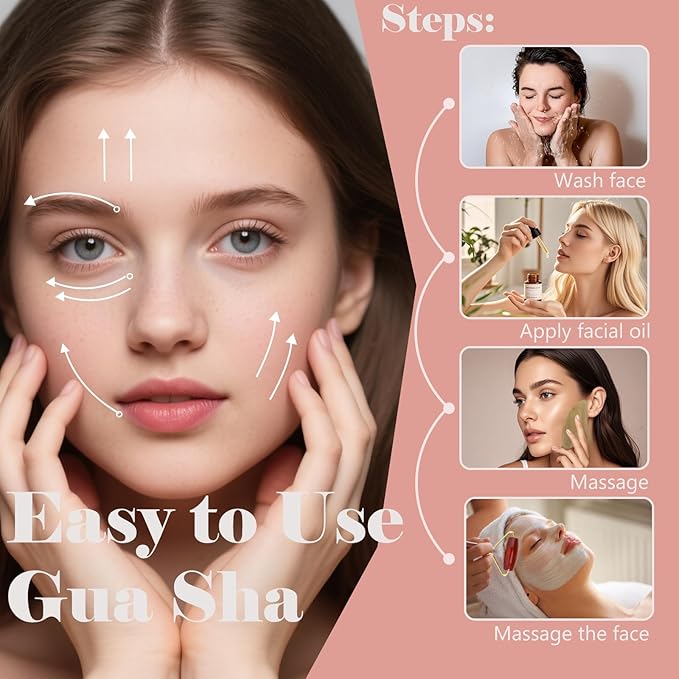 Wooden Gua Sha Facial Massage Tool and Roller Set, Facial Massager for Face, Neck, Eyes, Reduces Puffiness, Improves Wrinkles, Suitable for Women Care, Great Mother's Day Gift for Mom, Grandma