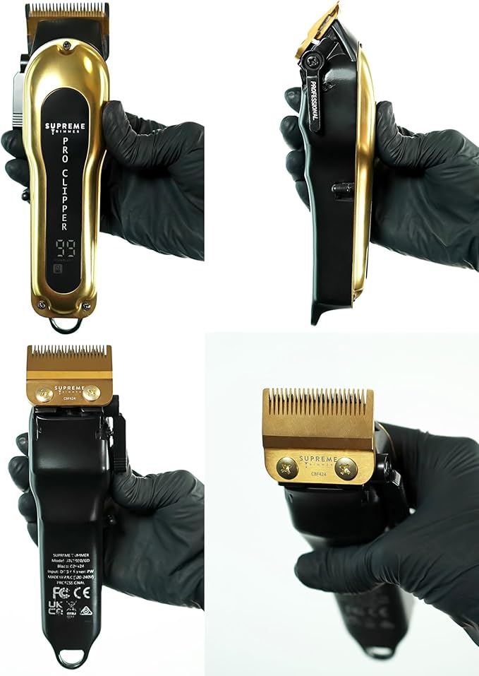 Supreme Trimmer Pro Clipper All Metal w/Fade Blade | 300 Min Run Time Professional Clipper Set, Cordless Beard Trimmer | STC5030 Gold