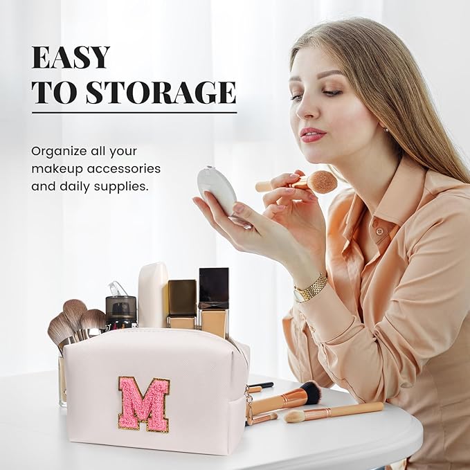 Preppy makeup bag, cute initial