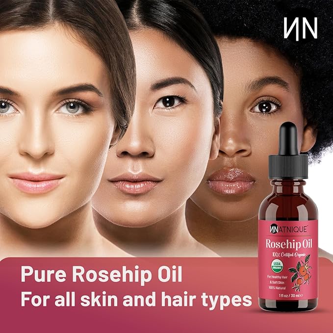 Rosehip Seed Oil Organic, 1 oz – USDA Certified Pure Rosehip Oil, Cold-Pressed Natural Moisturizer for Face, Hair, Skin, Scalp & Nails – Ideal for Gua Sha Massage