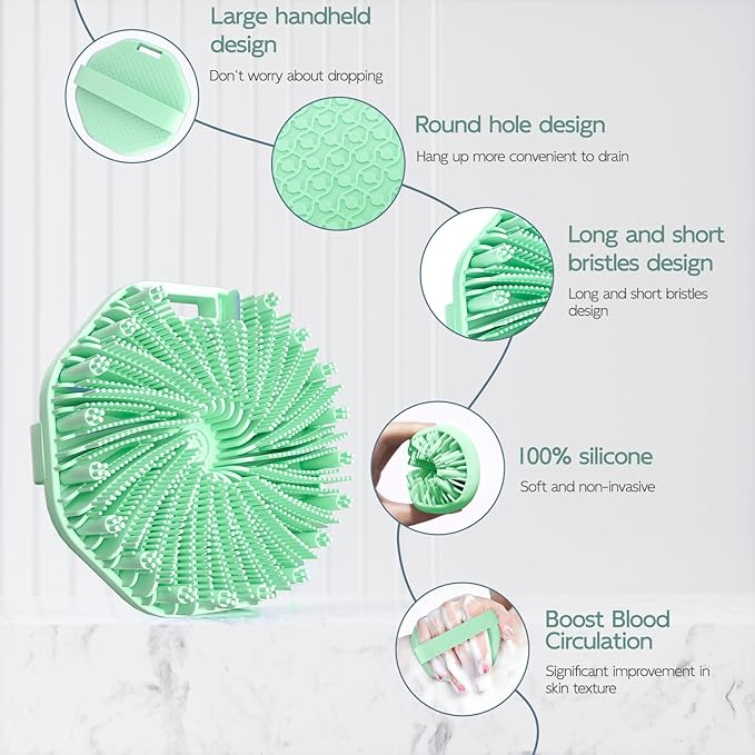 Silicone Body Scrubber, Exfoliating Body Wash Scrubbers Exfoliator, Shower Body Brush for Effective Showering Exfoliation and Gentle Massage (Green)