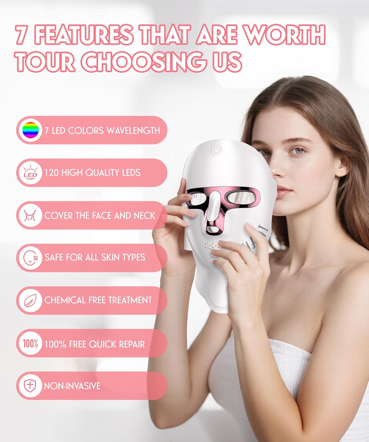 Yahi Red Light for Face and Neck, Rechargeable and Ergonomic Design for Home & Travel, Cordless Face Mask Light, White