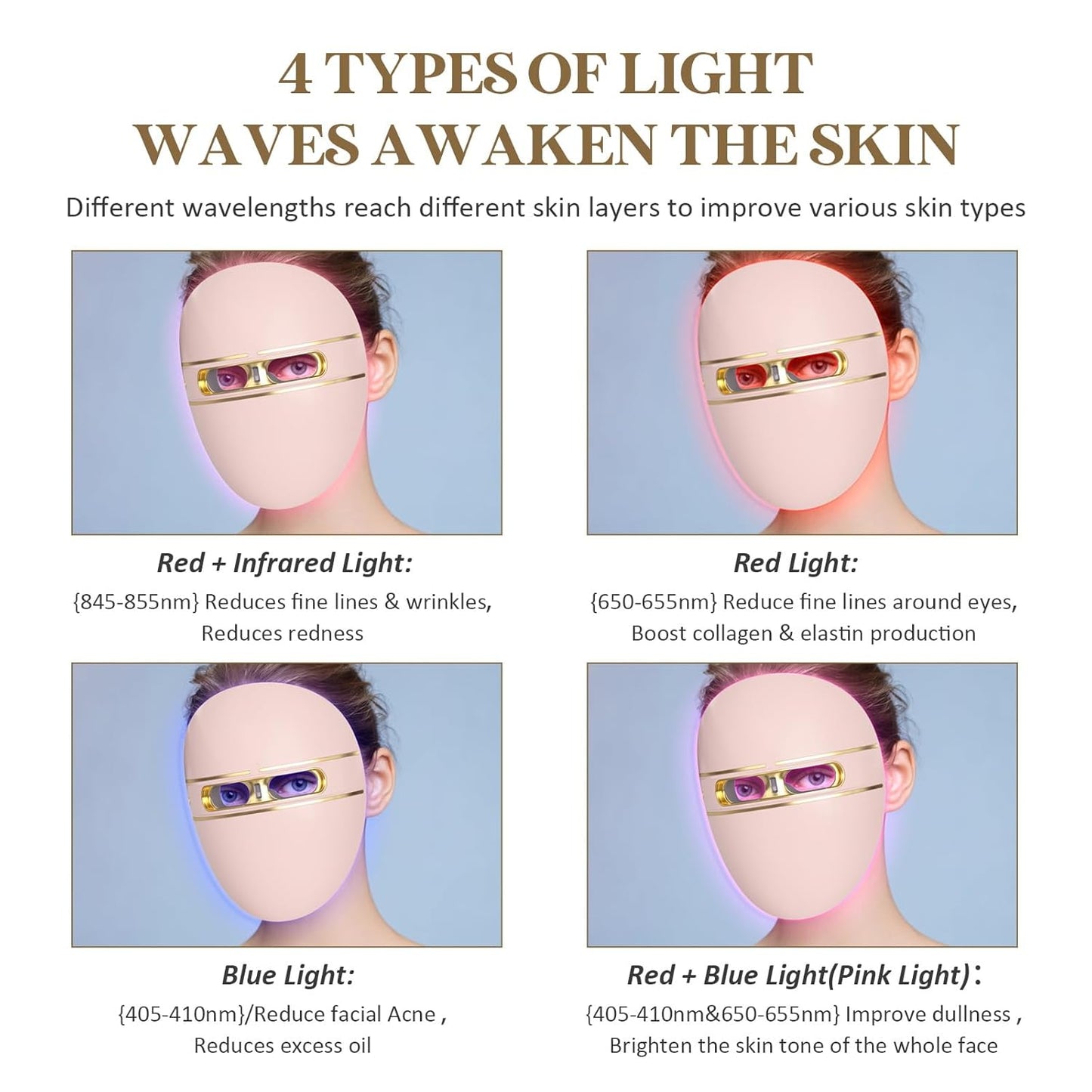 LED Face Mask Light Therapy, FSA Red Light Therapy for Face Wrinkle, Blue Light Therapy Mask for Face Acne, Rechargeable