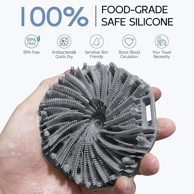 Silicone Body Scrubber, Exfoliating Body Wash Scrubbers Exfoliator, Shower Body Brush for Effective Showering Exfoliation and Gentle Massage (Gray)