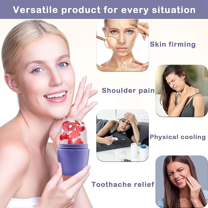 XHJRI Ice Face Roller Massager,Ice Cube Roller for Face, Eyes and Neck Naturally Conditioning and Skin Care,De-Puff Eye Bags,Reduce Migraine Pain,Reusable Massage Silicone Ice Mold (New Purple)