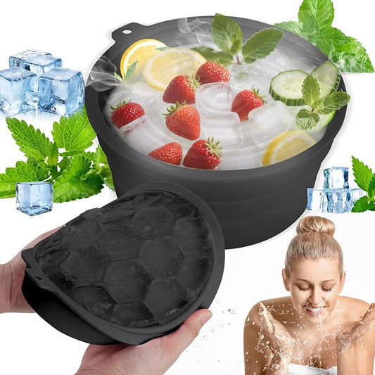 Face Bowl for Ice Silicone Facial Bowls with Built - in Tray Foldable Washbasin for Face Tub Plunge & Cold Plunge Quick Skin Cooling in Ice Baths -Bath Spa Tool for Home Camping Travel & Black