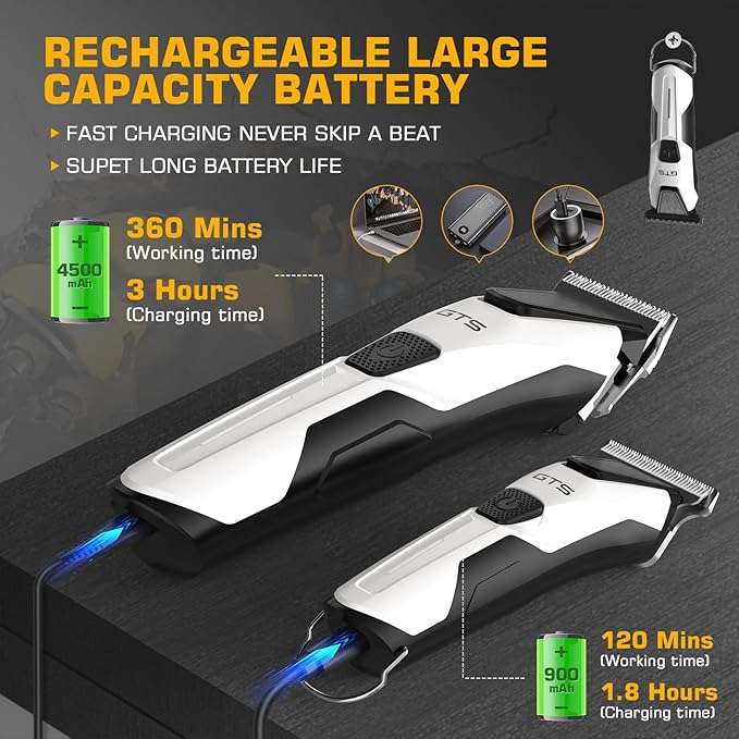 Professional Hair Clippers for Men, Professional Barber Clippers and Trimmer Set, Mens Cordless Hair Clipper for Barbers Haircut Kit Fade White