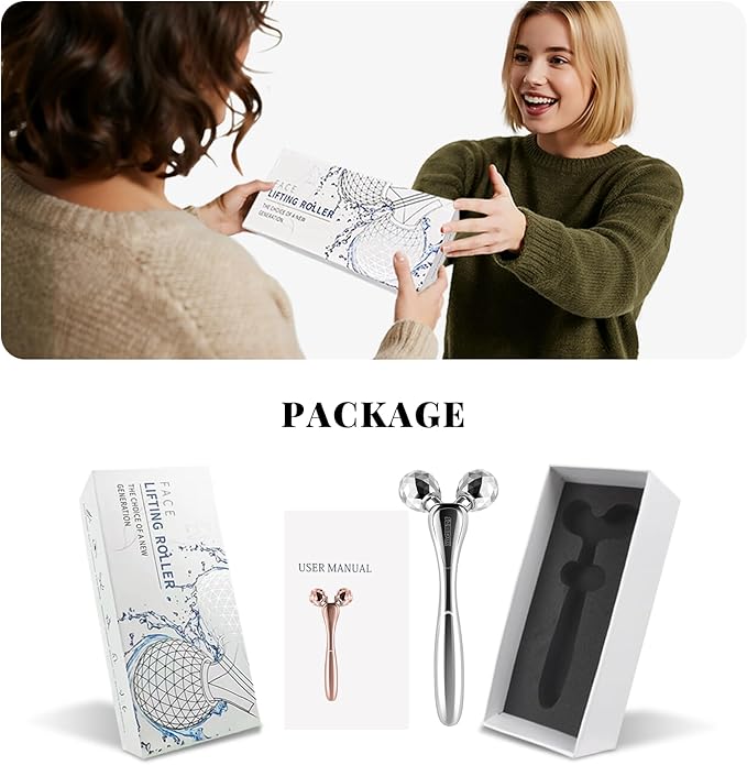 3D Facial Massager Rollers Facial Lifting Massager, Skin Care Face Body Massager Firming Tools for Body Relaxation Massage, Kneading, Body Slimming and V-Shaped Face Lift, Anti-Wrinkle (Silver)