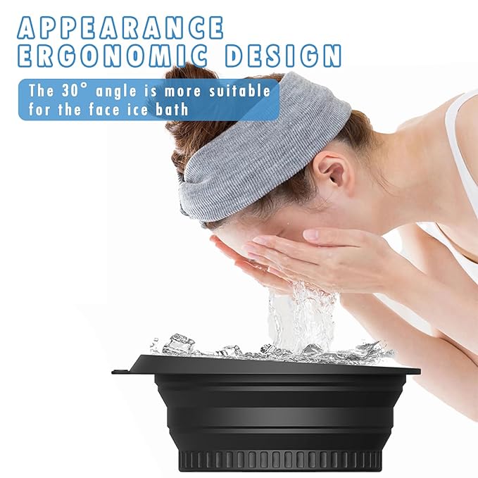 Foldable Face Ice Bath Bowl, Face Bowl for Ice With Built-in Ice Tray, Collapsible Silicone Facial Ice Bath Bowl for Cold Plunge Therapy, Skin Tightening, Travel Cold Bath Spa Tool, Black
