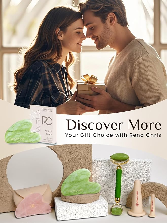 Rena Chris Gua Sha Facial Tools, Jade Guasha Tool for Acupuncture, Manual Massage Tool for Jawline Sculpting and Puffiness Reducing, Gua Sha Facial Massage Tool, Skin-Care Gift