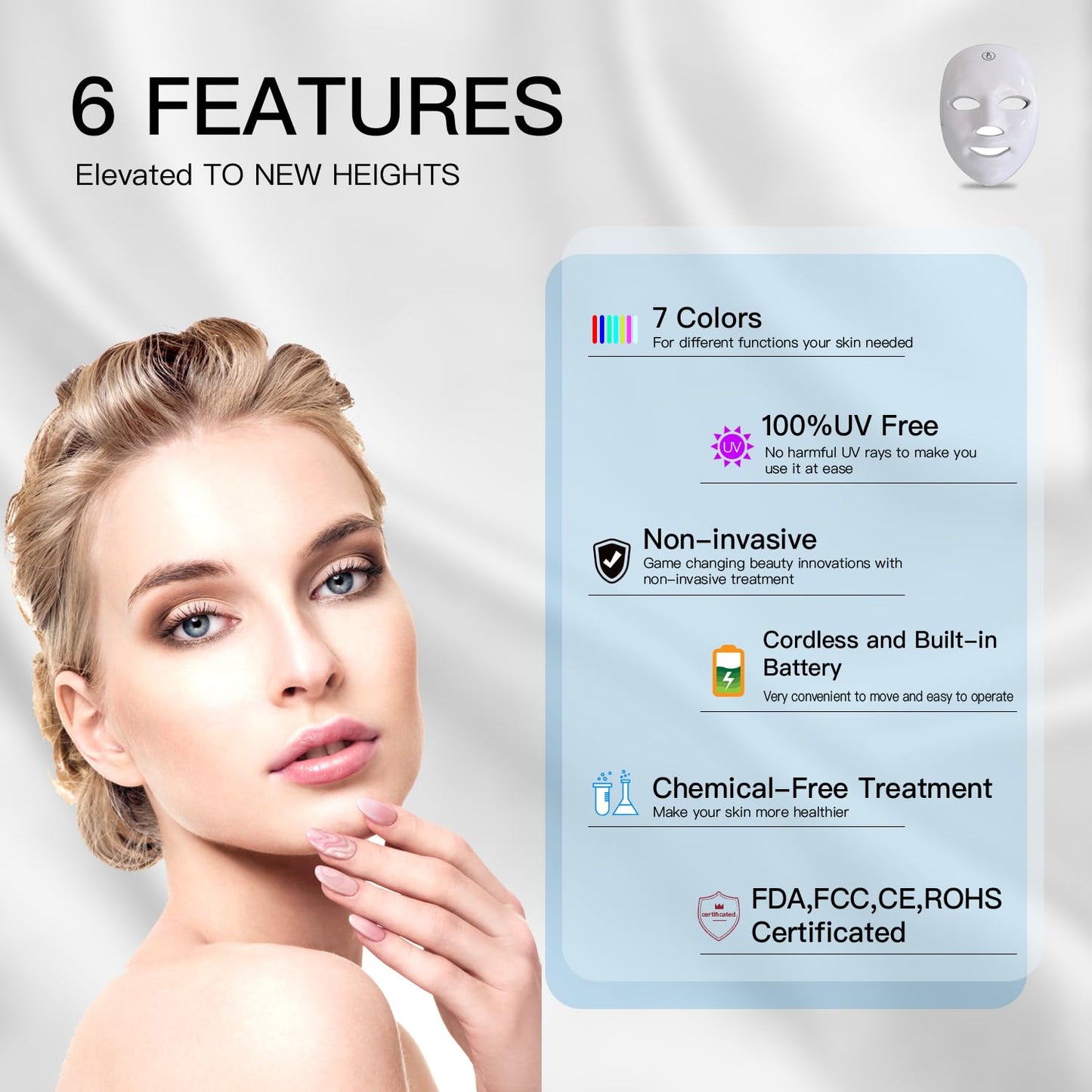 Red Light Therapy Mask for Face, Blue Red LED Light Therapy Device, 7+1 Colors LED Facial Skin Care Mask At Home, USB Rechargeable,Portable