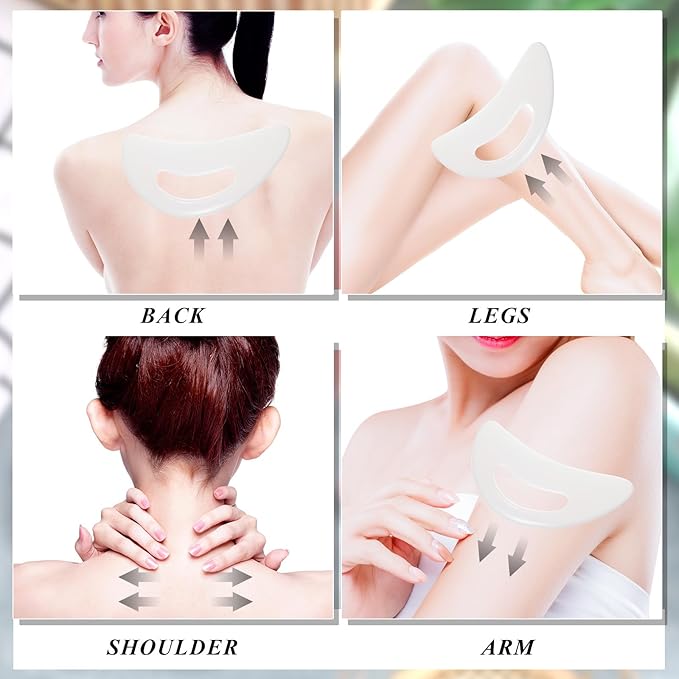 BBTO 2 Pcs Body Gua Sha Tool Large Resin Scraping Tools with Handle for Back, Neck, Face, Leg - Lymphatic Drainage, Cellulite Removal, Muscle Relief (White)