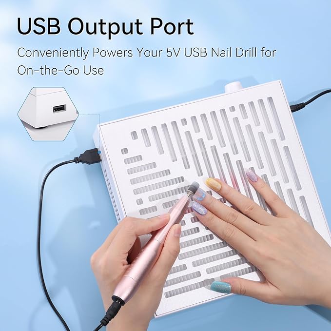 Makartt Nail Dust Collector - Dust Collector Nail Tech Quite SYMPHONEE Dust Extractor Vacuum for Acrylic & Gel Nails Plug-in Ultra Thin Portable with Reusable Filter White