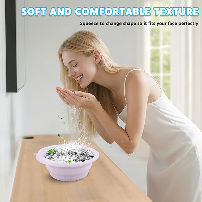 Foldable Silicone Facial Ice Bath Bowl, Ice Face Bowl with Built-in Ice Tray - for Cold Immersion Therapy, Skin Tightening and Acne Relief - Portable Cold Therapy Tool for Home and Travel (Purple)