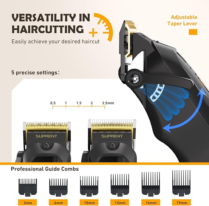 Professional Cordless Hair Clippers for Men- Hair Cutting Kit for Barbers & Family, Wireless Beard Hair Trimmers Set with LED Display, Rechargeable Hair Cutting Machine for Family (Black)