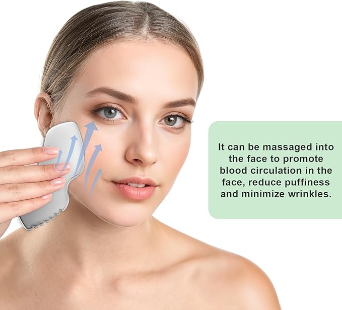 Gua Sha Stone, Gua Sha Stainless Steel Facial Tools Beauty Scraping Massage Tool Jaw Shaping Swelling Reduction Skin Care Gift Women Lines Face Lifting Improvement Fine